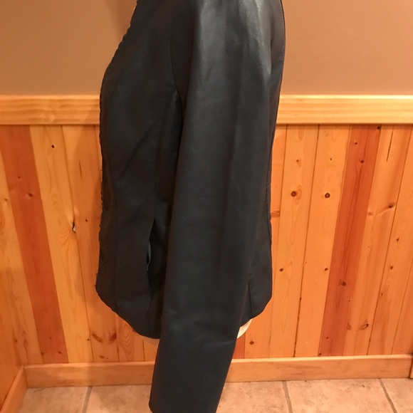 CHARTER CLUB petite navy faux leather jacket - Picture 3 of 6